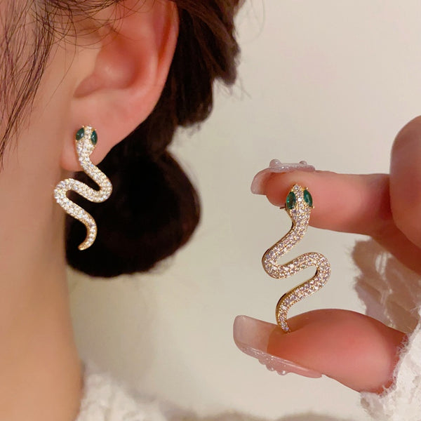 14K Gold-Plated Elegant Zircon Snake Earrings