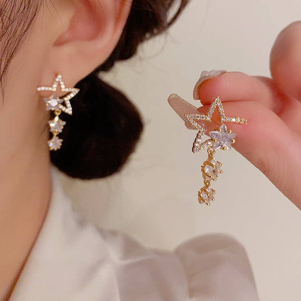 14K Gold-Plated Elegant Zircon Star Earrings