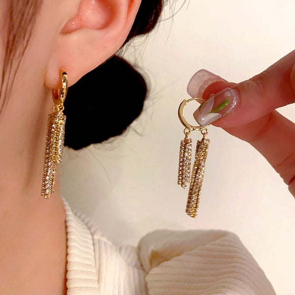 14K Gold-Plated Elegant Zircon Tassel Earrings