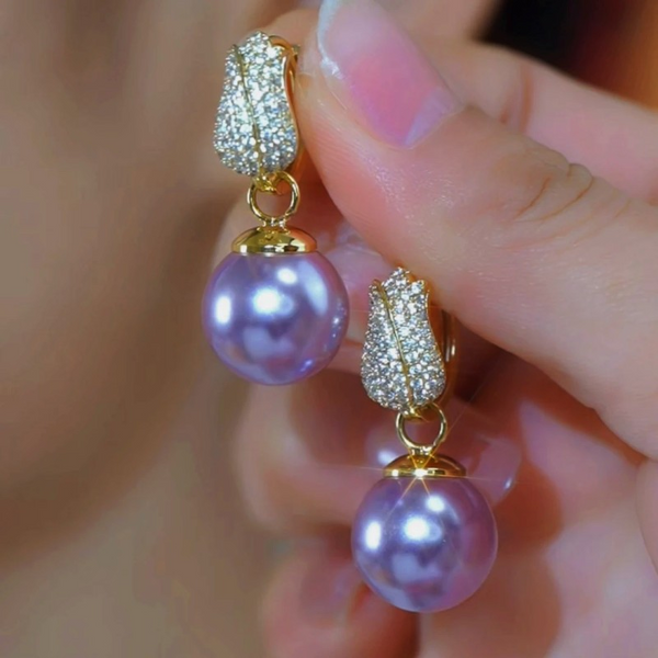 14K Gold-Plated Elegant Zircon Tulip Flower Pearl Earrings