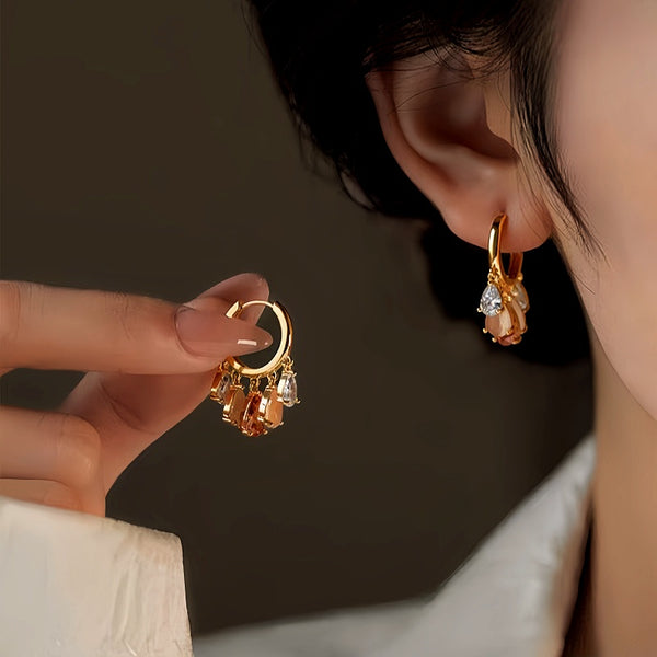 14K Gold-Plated Elegant Zircon Water Drop Earrings