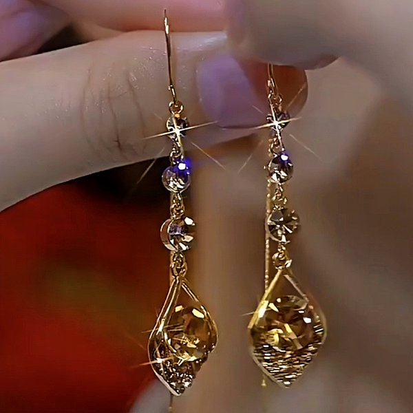 14K Gold-Plated Elegant Zircon Water Drop Earrings