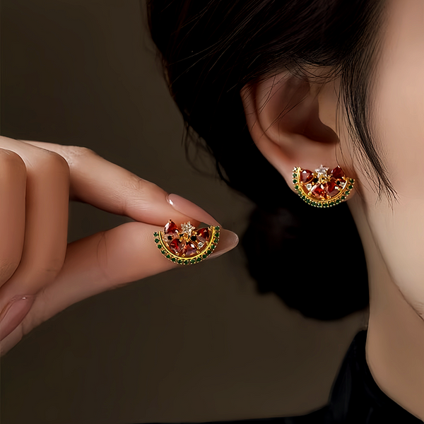 14K Gold-Plated Elegant Zircon Watermelon Stud Earrings