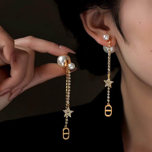 14K Gold-Plated Elegant Zircon Zircon Star Pearl Earrings