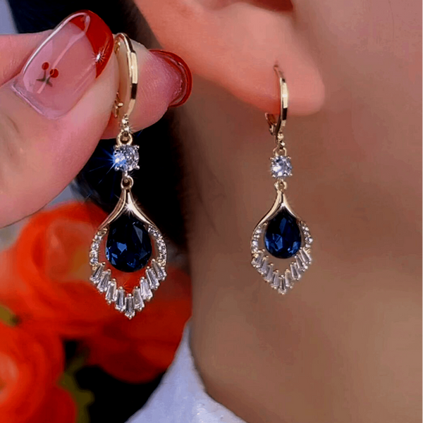 14K Gold-Plated Exquisite Blue Peacock Tail Earrings