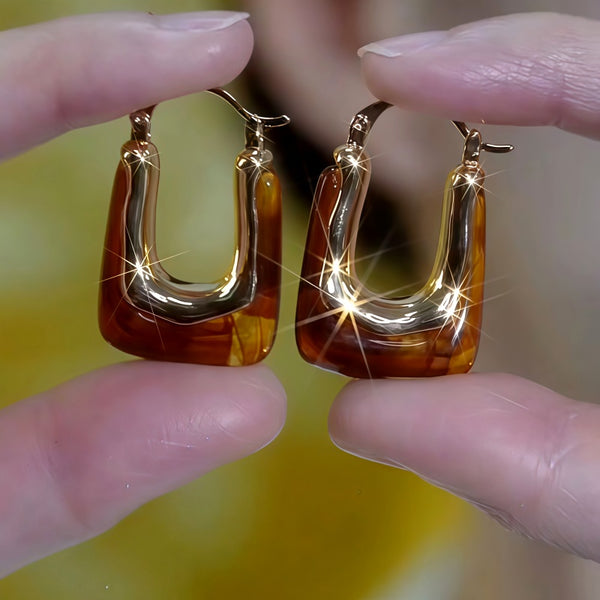 14K Gold-Plated Exquisite Elegant Cat's Eye Stone U-Shaped Earrings