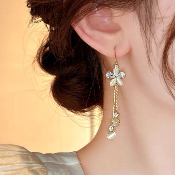 14K Gold-Plated Exquisite Flower Tassel Earrings