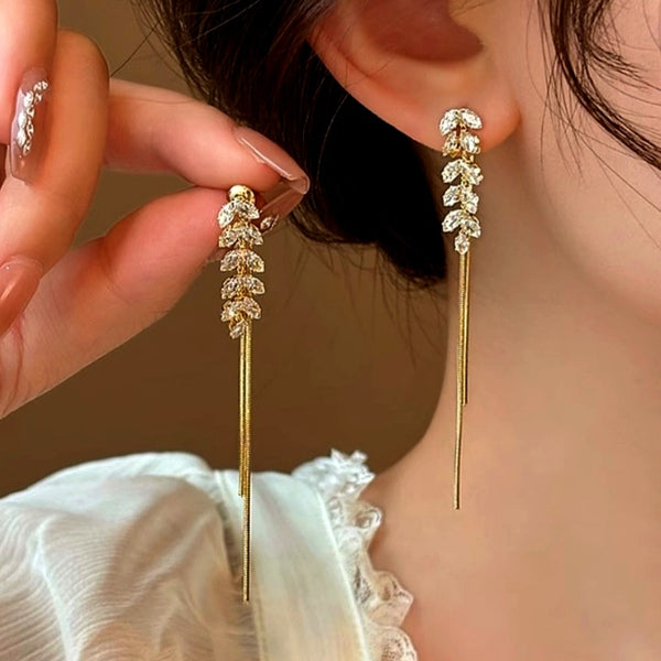 14K Gold-Plated Exquisite Long Wheat Tassel Earrings