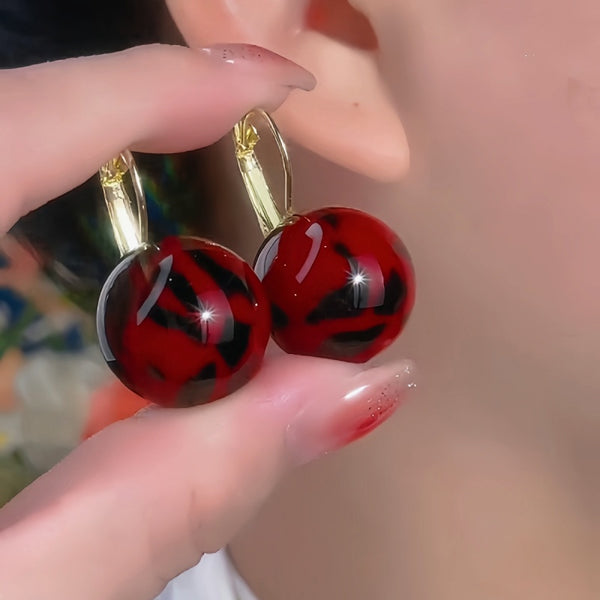 14K Gold-Plated Exquisite Smudged Red Ball Earrings