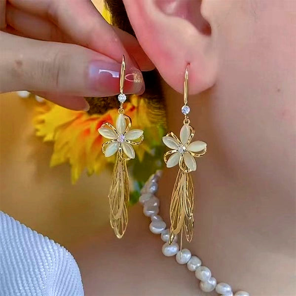 14K Gold-Plated Exquisite White And Red Flower Earrings