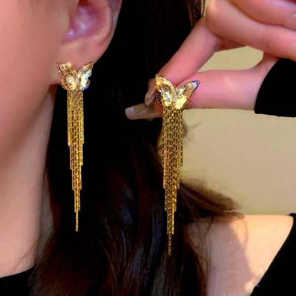 14K Gold-Plated Exquisite Zircon Butterfly Earrings