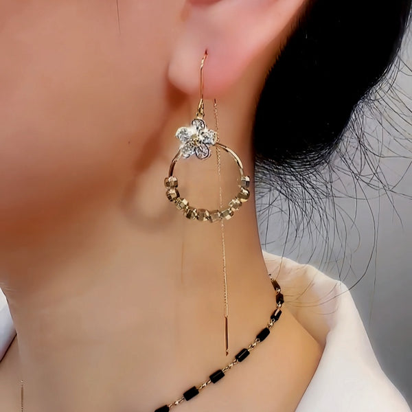 14K Gold-Plated Exquisite Zircon Flower threader Tassel Earrings