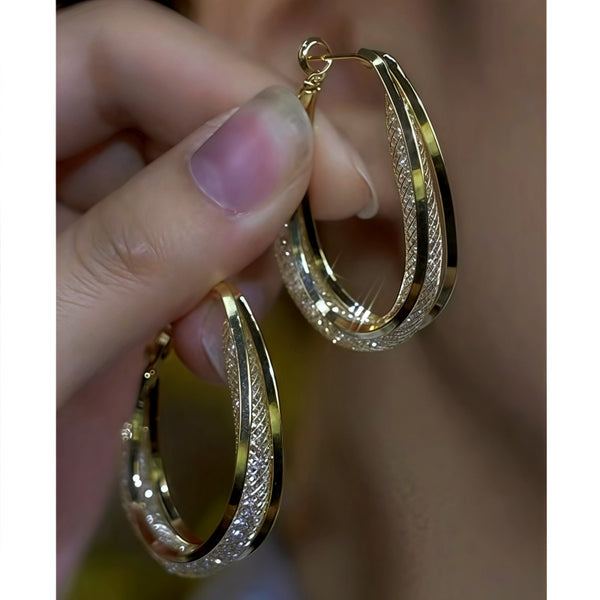 14K Gold-Plated Face Look Thin Mesh Oval Hoop Earrings