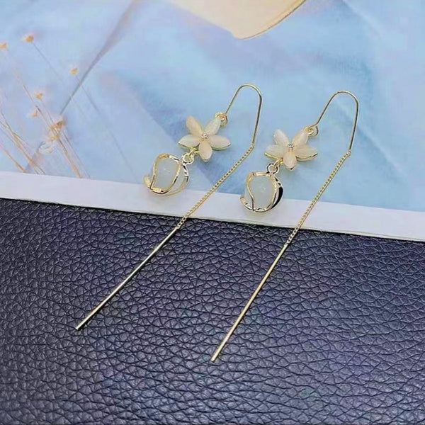 14K Gold-Plated Fairy Flower Good Moon Threader Earrings