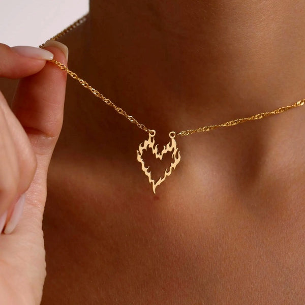 14K Gold-Plated Flame Heart Necklace