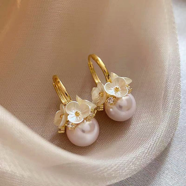 14K Gold-Plated Flower Pearl Earrings