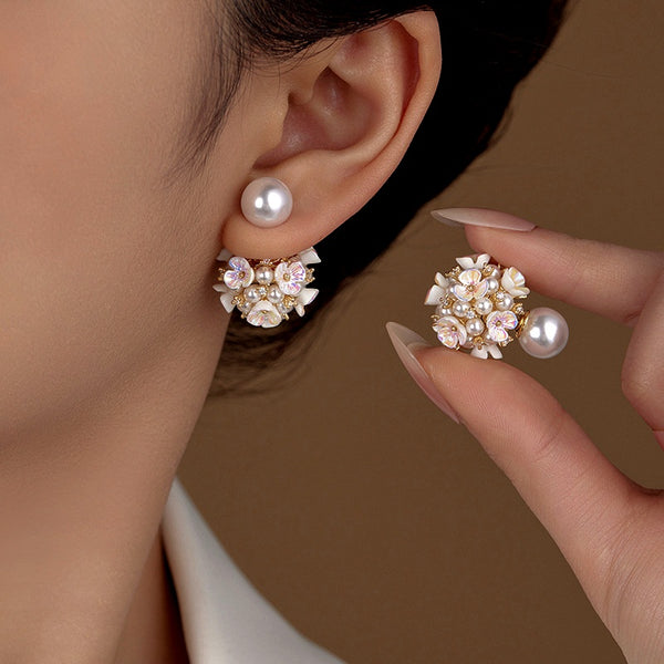 14K Gold-Plated Flower Pearl Jacket Earrings