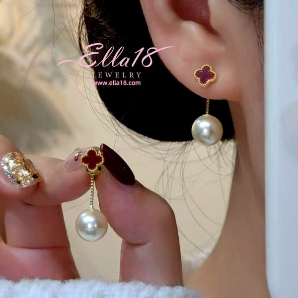 14K Gold-Plated Four-Leaf Clover Pearl Earrings