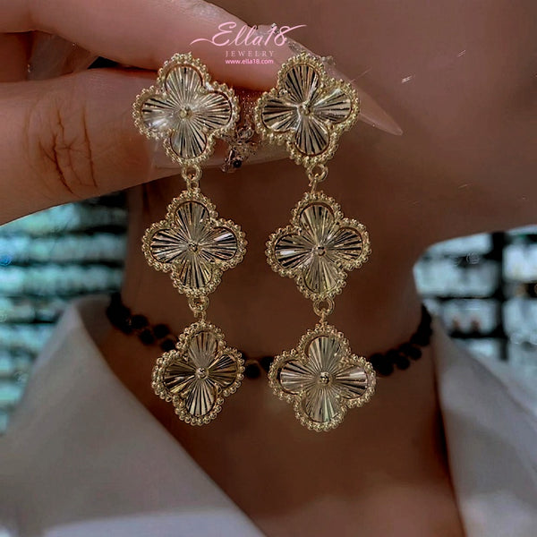 14K Gold-Plated Four-Leaf Clover Tassel Earrings