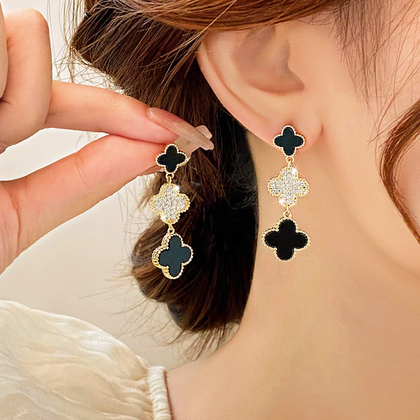 14K Gold-Plated Four-Leaf Clover Three-Flower Earrings
