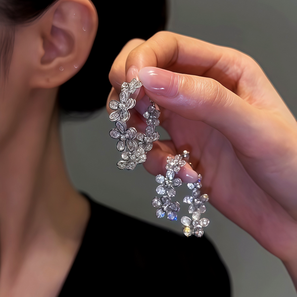 14K Gold-Plated Front And Back Zircon Flower Earrings