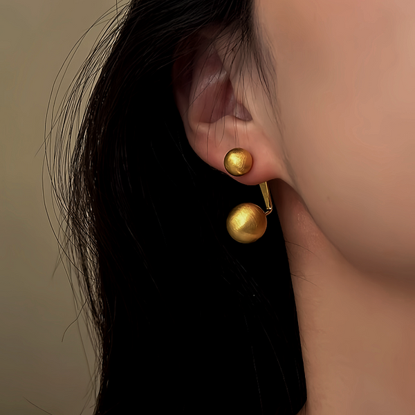 14K Gold-Plated Frosted Brushed Front And Back Ball Earrings