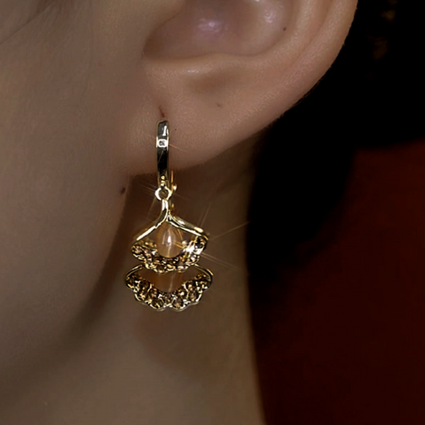 14K Gold-Plated Ginkgo Leaf Tassel Earrings