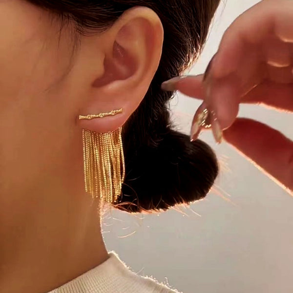 14K Gold-Plated Gold Bamboo Drop Earrings