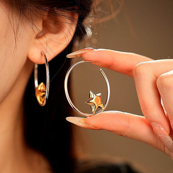 14K Gold-Plated Golden Star Hoop Earring