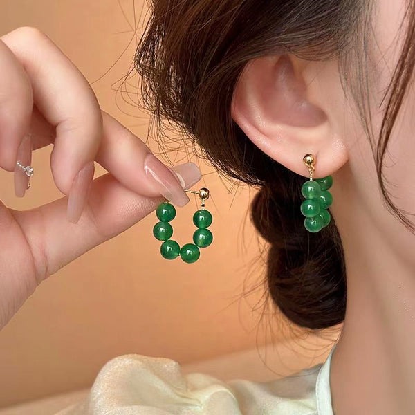 14K Gold-Plated Green Agate Earrings