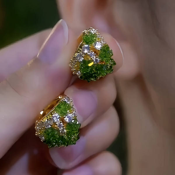 14K Gold-Plated Green Crystals Diamond Earrings