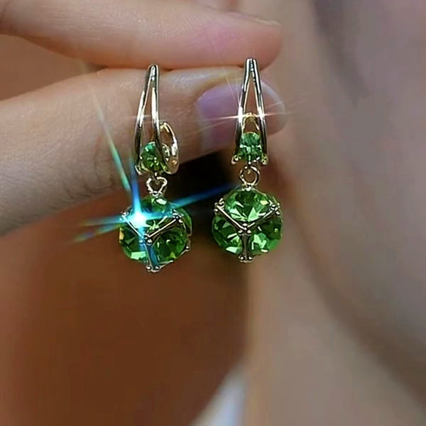 14K Gold-Plated Green Diamond Ball Earrings