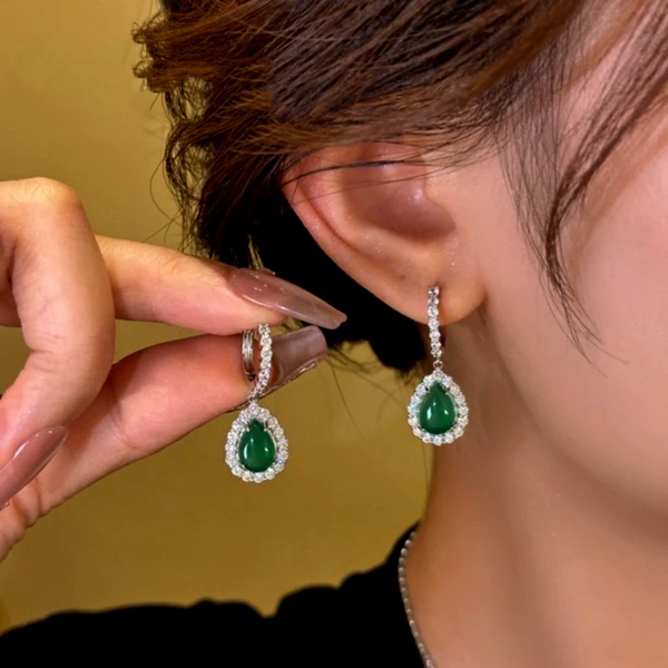 14K Gold-Plated Green Diamond Water Drop Earrings