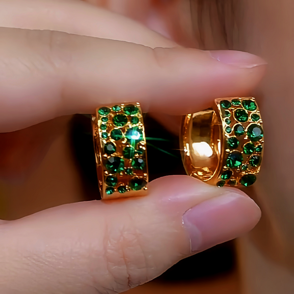 14K Gold-Plated Green Diamond Wide Hoop Earrings