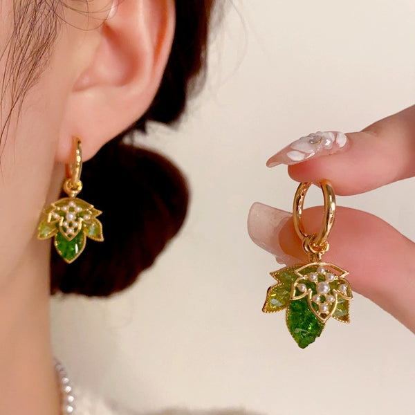 14K Gold-Plated Green Double-Layer Maple Leaf Earrings