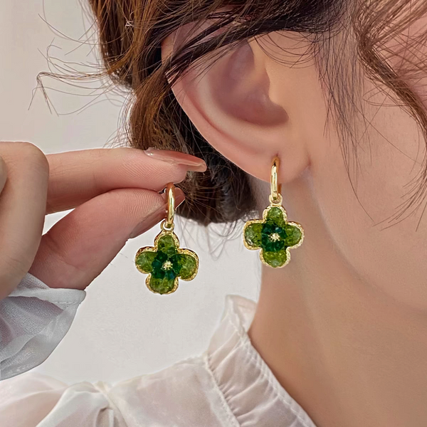 14K Gold-Plated Green Flower Earrings
