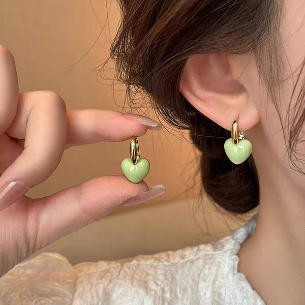 14K Gold-Plated Green Heart Earrings