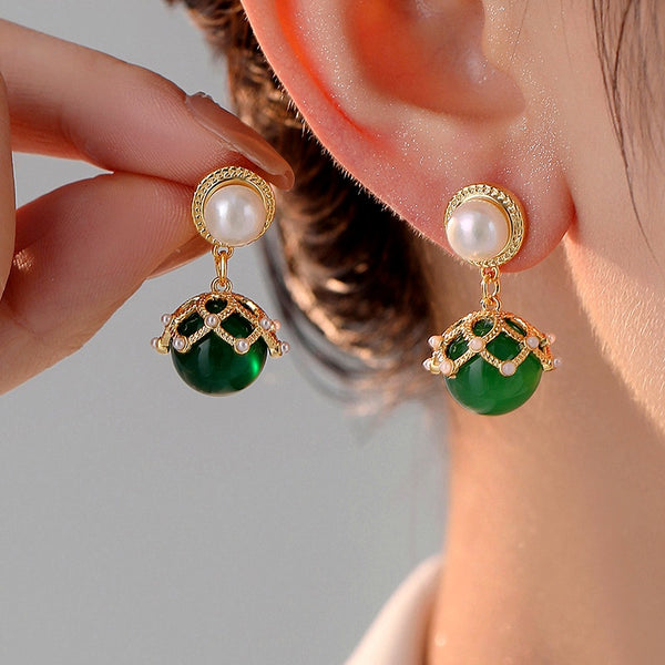 14K Gold-Plated Green Pearl Earrings