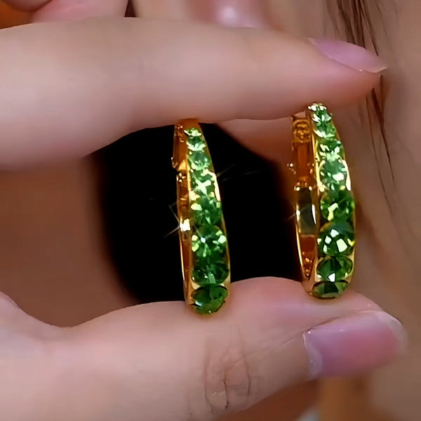 14K Gold-Plated Green Zircon Diamond Hoop Earrings