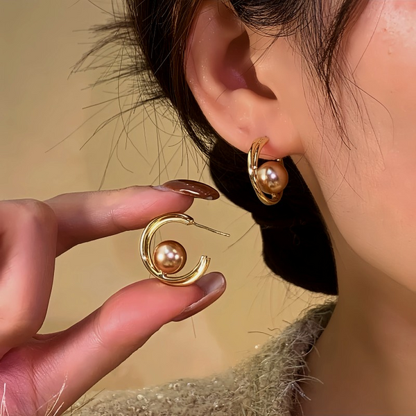 14K Gold-Plated Hanging Moon Bead Hoop Earrings