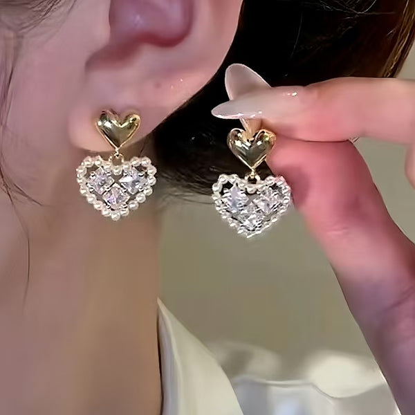 14K Gold-Plated Heart-Design Pearl Earrings