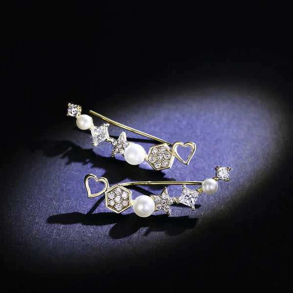 14K Gold-Plated Heart And Star Crawler Earrings
