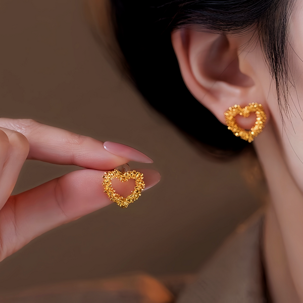 14K Gold-Plated Hollow Heart Stud Earrings