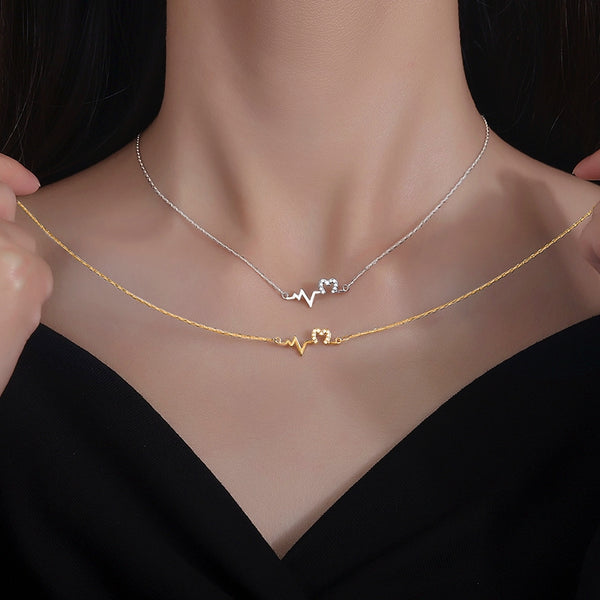 14K Gold-Plated Hollow Love Heartbeat Necklaces