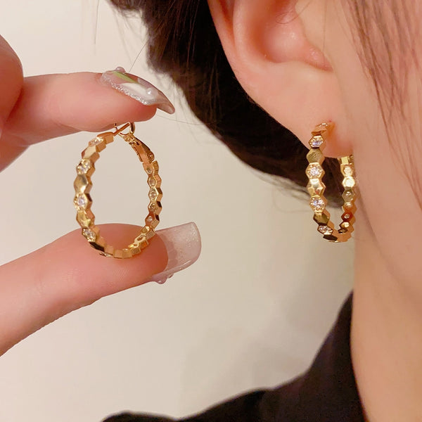 14K Gold-Plated Honeycomb Large Hoop Earrings