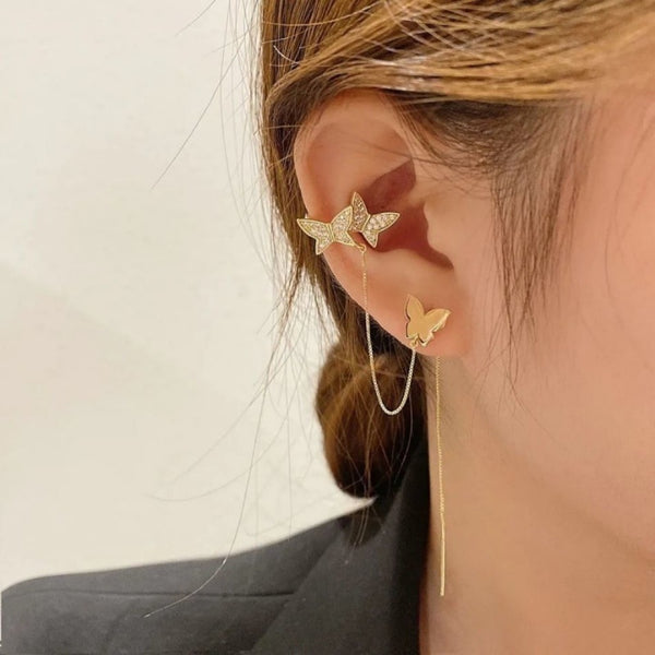 14K Gold-Plated Integrated Butterfly Ear Cuff Earrings