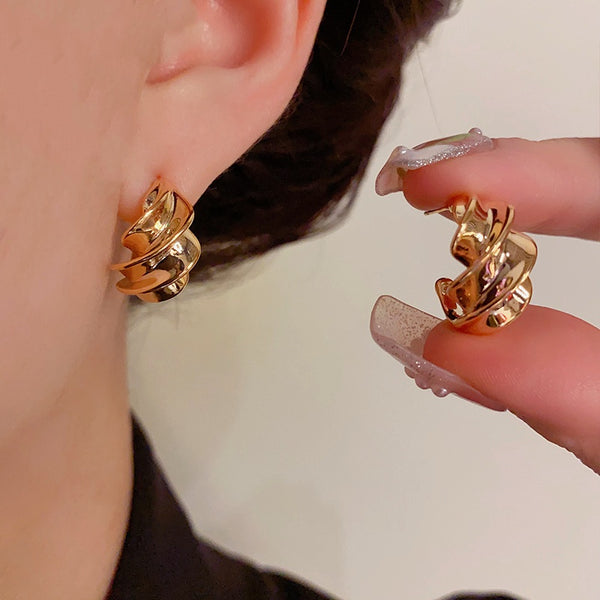 14K Gold-Plated Irregular Twist C Earrings