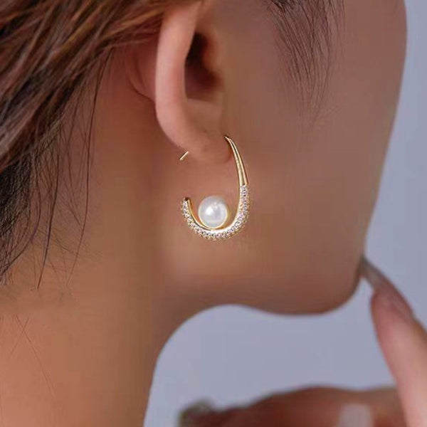 14K Gold-Plated J-Shaped Pearl Earrings