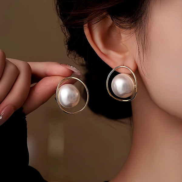 14K Gold-Plated Large Pearl Earrings