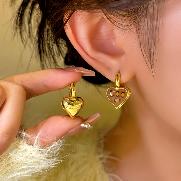 14K Gold-Plated Leopard Print Front And Back Heart Earrings